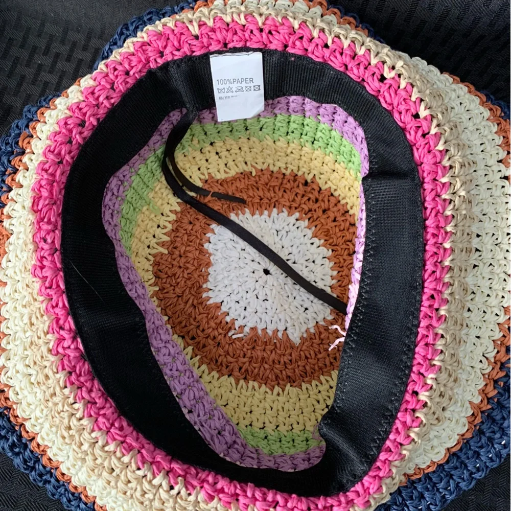 Crochet 100% Paper Striped Bucket Hat